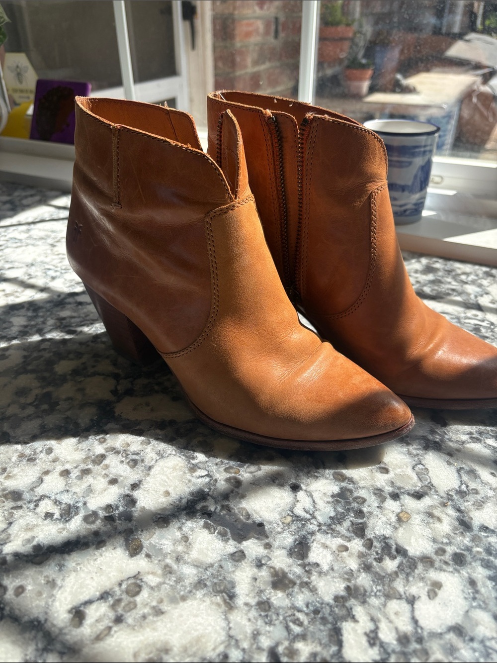 Frye Cognac Leather Ankle Booties